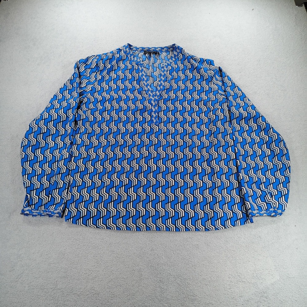 The Limited Womens XL Blue Geometric Print V-Neck Long Sleeve Blouse